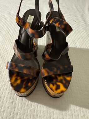 Lauren Ralph Lauren Tortoiseshell Brown Platform Wedge Sandals